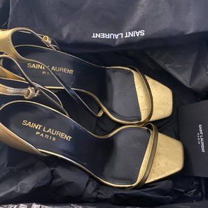 Gold Yves Saint Laurent (YSL) Opyum Logo Heels